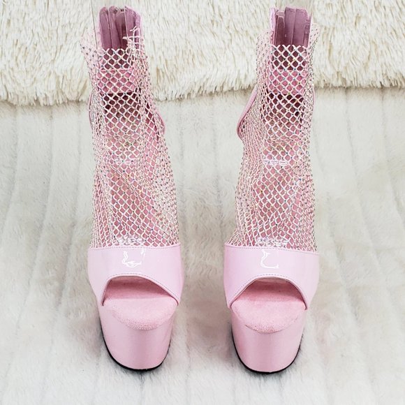 Baby Pink Stretch Rhinestone Mesh High Heel Platform Shoes 765 Adore RM - Picture 11 of 15